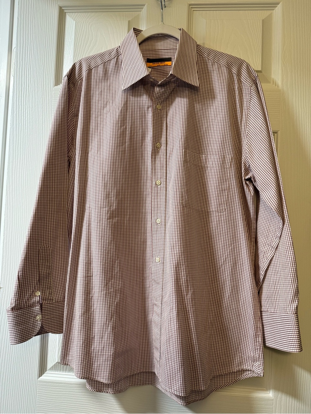 Men's Checked Dress Shirt David Cenci - Burgundy/White, cotton size 17